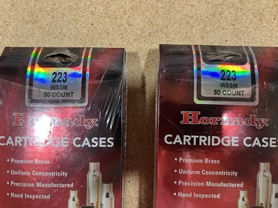 Hornady 223 WSSM new brass 2 boxes 100 total rounds - Image 2 of 3