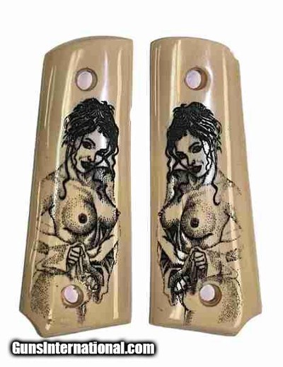 Colt 1911 Officers Model Ivory-Like Grips With Naked Lady