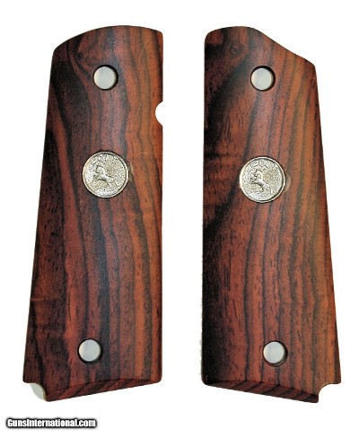 Colt 1911 Rosewood Grips With Silver Medallions