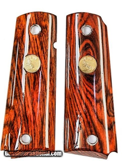 Colt 1911 Rosewood Grips With Gold Medallions