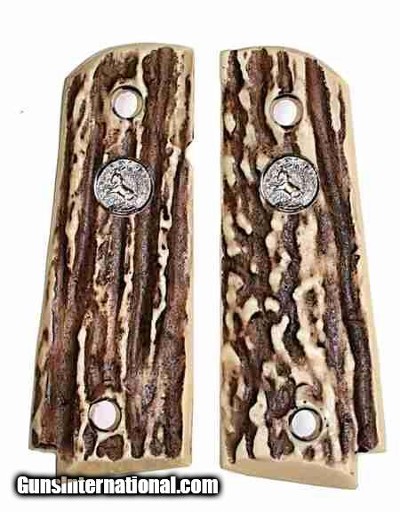 Colt 1911 Officers Model Stag-Like Grips With Medallions