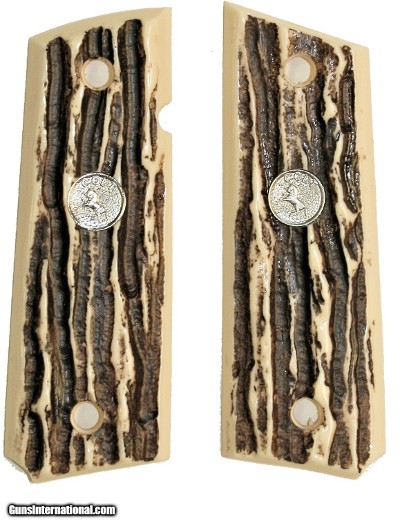 Colt 1911 Imitation Jigged Bone Grips With Medallions
