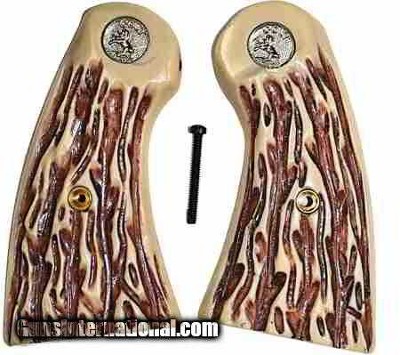 Colt 1917 New Service Imitation Jigged Bone Grips W Medallions