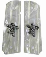 Colt 1911 Officers Model Pearl Premium Grips w/Skull & Sombrero - 1 of 1