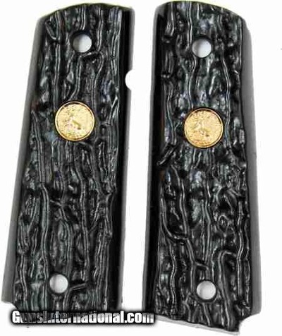 Colt 1911 Imitation Jigged Buffalo Horn Grips With Medallions