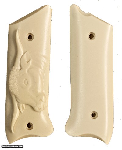 Ruger MKII .22 Auto Ivory-Like Grips With Relief Carved Long Horn