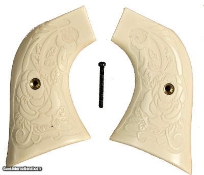 Ruger Vaquero XR3-Red Ivory-Like Grips, Carved Rose