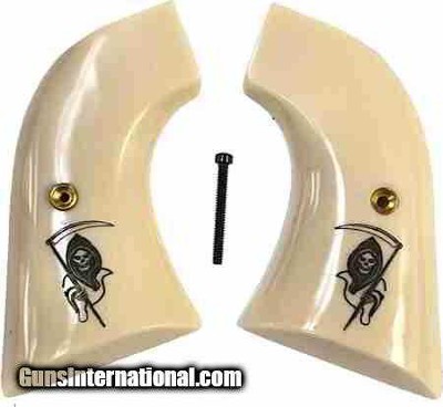 Ruger New Vaquero 2005 XR3 & 50th Anniv. Blackhawk .357 Grips With Grim Reaper