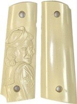 Colt 1911 Ivory-Like Grips With Relief Carved Navy Girl - 1 of 2