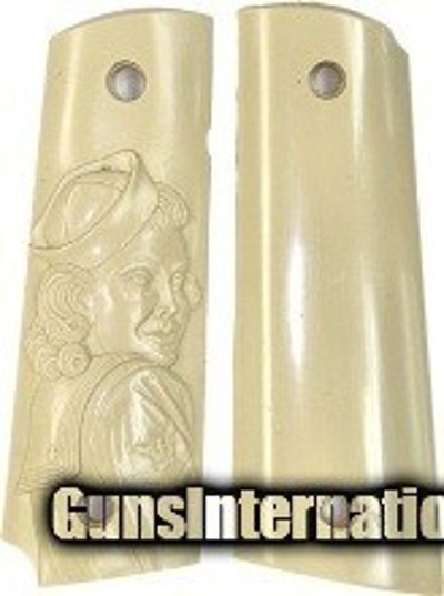Colt 1911 Ivory-Like Grips With Relief Carved Navy Girl
