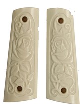 Colt 1911 Ivory-Like Grips, Relief Carved Rose With Vine - 1 of 2