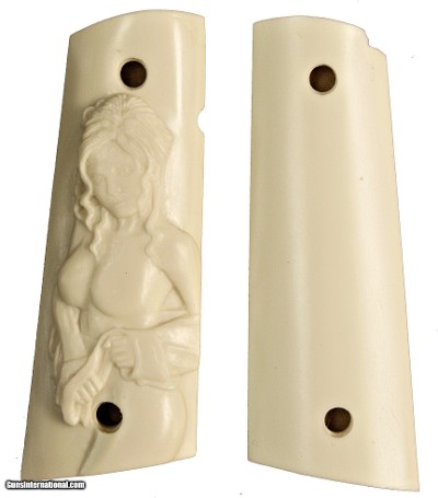 Colt 1911 Ivory-Like Grips, With Relief Carved Semi-Nude