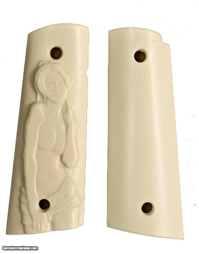 Colt 1911 Ivory-Like Grips, With Relief Carved Semi-Nude