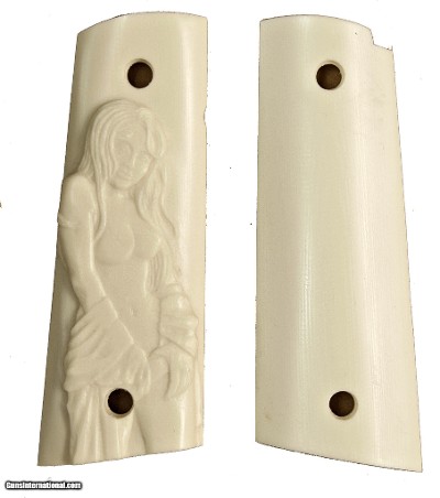 Colt 1911 Ivory-Like Grips, With Relief Carved Semi-Nude