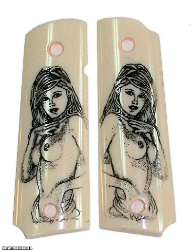 Colt 1911 Dupont Corian Grips With Naked Lady