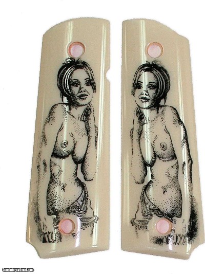 Colt 1911 Dupont Corian Grips With Naked Lady