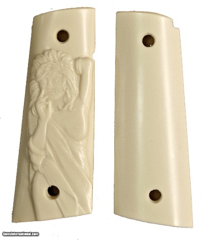 Colt 1911 Ivory-Like Grips, With Relief Carved Semi-Nude