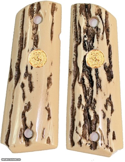 Colt 1911 or Colt Commander Stag-Like Slim Grips With Medallions