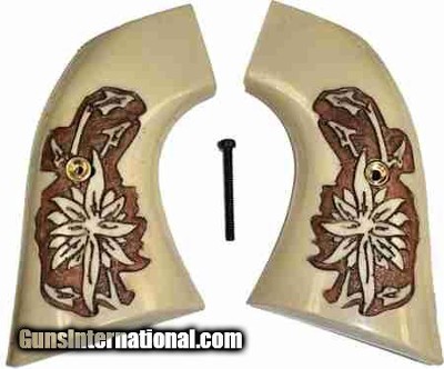 Beretta Stampede SA Ivory-Like Antiqued Grips, Pinwheel Flower
