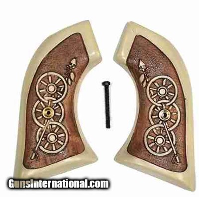 Hawes Western Marshall Antiqued Ivory-Like Grips, Arrow & Wagon Wheels