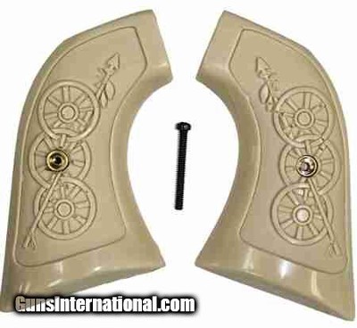 Ruger New Vaquero 2005 & 50th Anniv. Blackhawk .357 Ivory-Like Grips, Arrow & Wagon Wheels