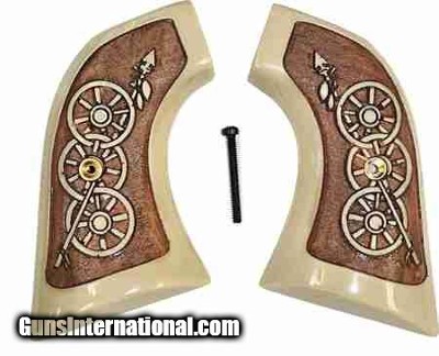 Ruger New Vaquero 2005 & 50th Anniv. Blackhawk .357 Ivory-Like Antiques Grips, Arrow & Wagon Wheels