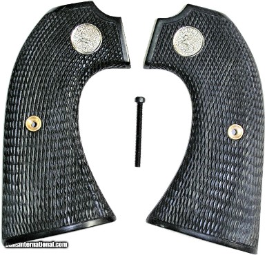 Colt Bisley SA Revolver Grips, Early Style, Full Checkered With Medallions