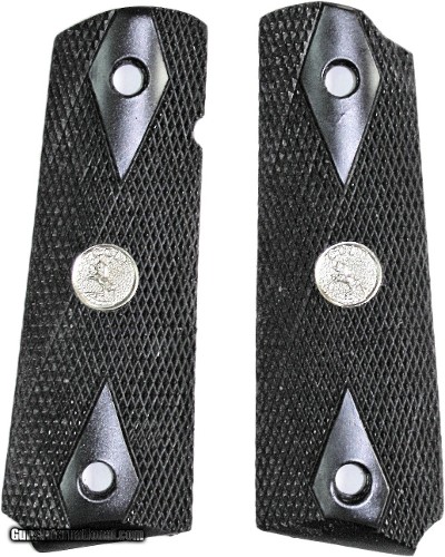 Colt 1911 Grips, Black, Checkered With Medallions