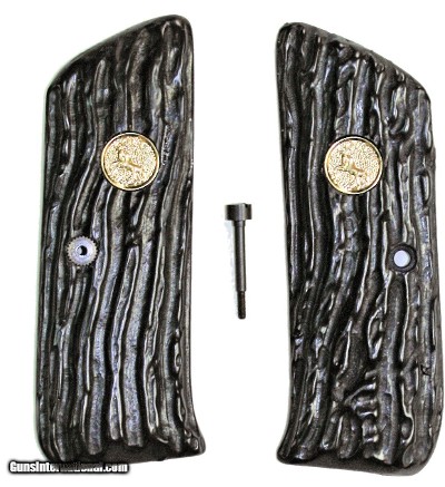 Colt Woodsman 1st Series Imitation Jigged Buffalo Horn Grips With Medallions