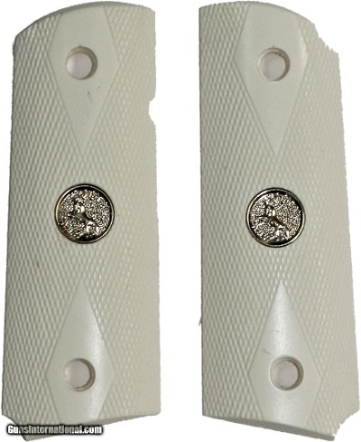 Colt 1911 Officers Model Ivory-Like Grips, Checkered With Medallions