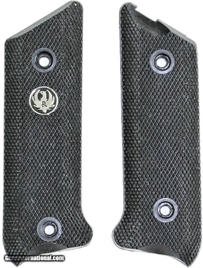 Ruger MKII .22 Auto Black Checkered Grips, 1982-, Medallion in Right Grip