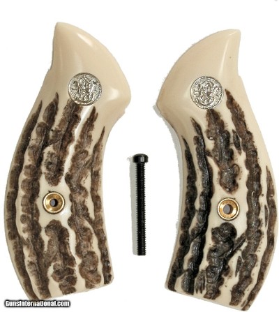 Smith & Wesson J Frame Imitation Jigged Bone Grips, Round Butt, Medallions