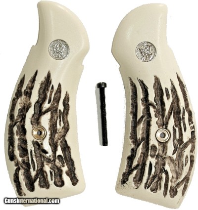 Smith & Wesson K & L Frame Imitation Jig Bone Grips, Round Butt, Medallions