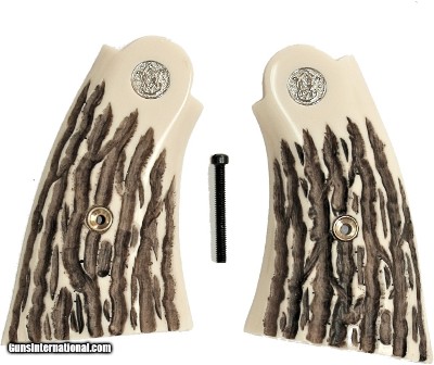 Smith & Wesson N Frame Imitation Jigged Bone Grips, Service Style W/ Medallions