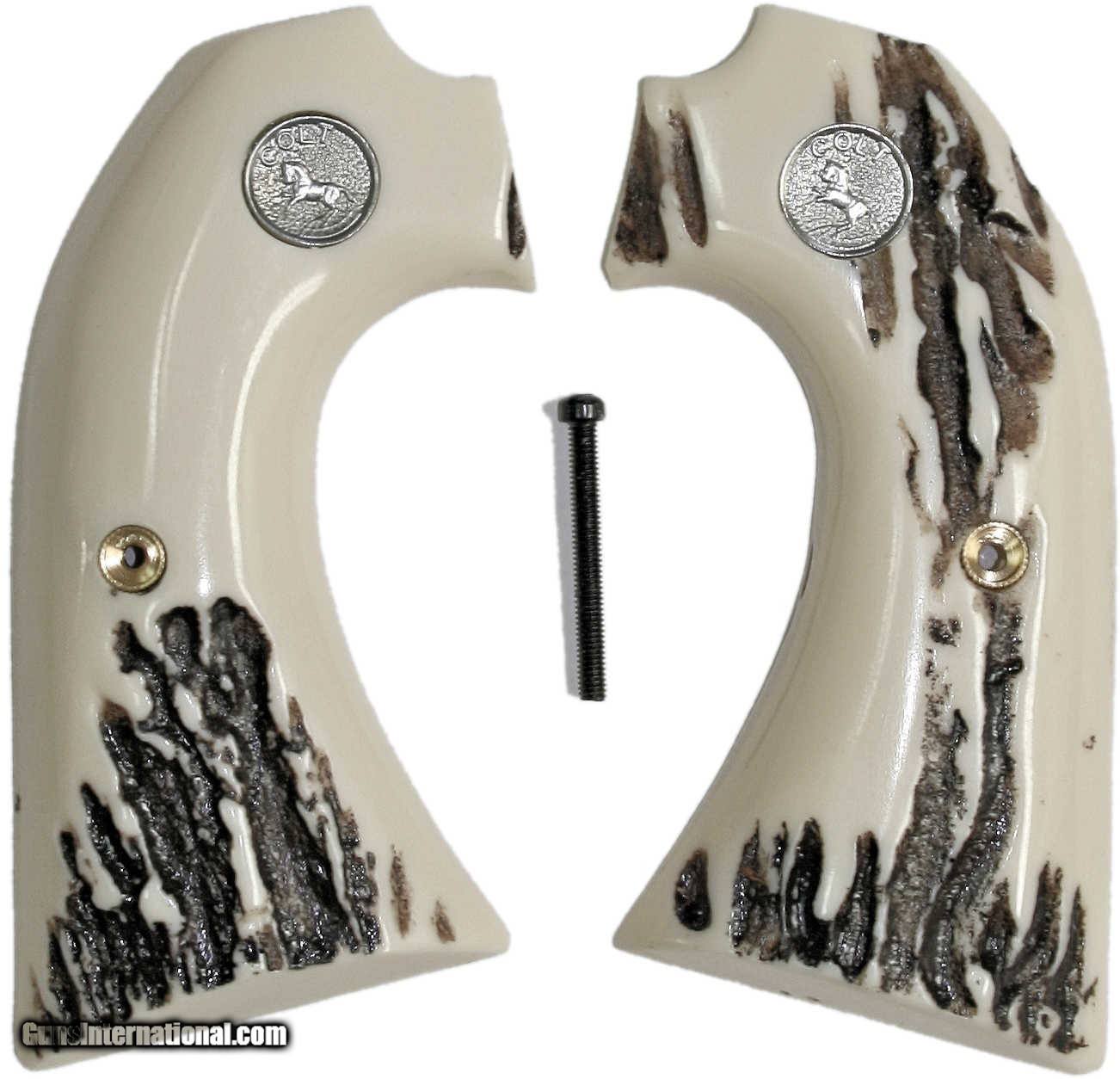 Colt Bisley Sa Stag Like Grips With Medallions For Sale 8028