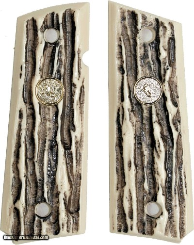 Ruger SR1911 Auto Imitation Jigged Bone Grips With Medallions