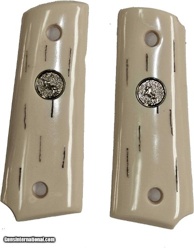 Colt 1911 Officers Model Ivory-Like "Barked" Grips With Medallions