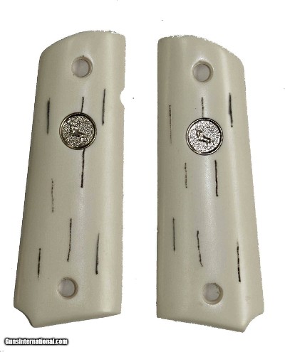 Colt 1911 or Colt Commander Ivory-Like "Barked" Grips With Medallions