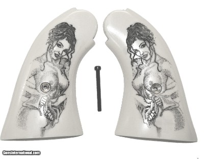 Remington 1858 Pietta Ivory-Like Grips With Naked Lady