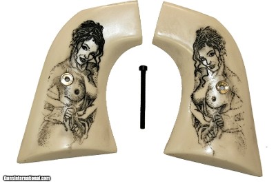 Ruger New Vaquero 2005 XR3 & 50th Anniv. Blackhawk .357 Ivory-Like Grips With Naked Lady
