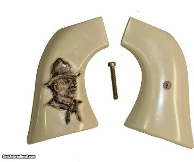 Ruger Wrangler Ivory-Like Grips, Antiqued Relief Carved Wrangler Cowboy