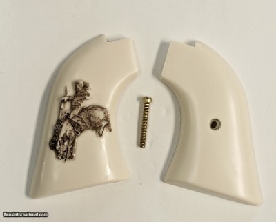 Heritage Rough Rider .22 Revolver Ivory-Like Grips, Antiqued Cowboy on Wild Horse