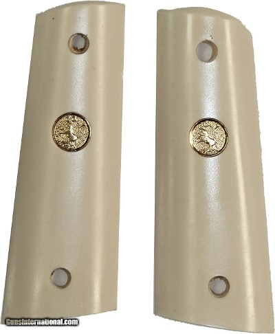 Colt 1911 Ivory-Like Grips, Smooth, Flat Bottom With Medallions