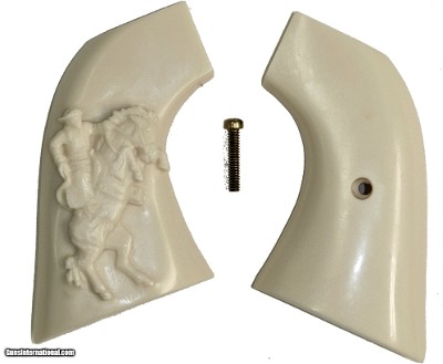 Pietta 1873 SA Revolver Ivory-Like Grips With Relief Carved Cowboy