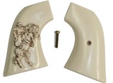 Pietta 1873 SA Revolver Ivory-Like Grips, Antiqued Relief Carved Cowboy