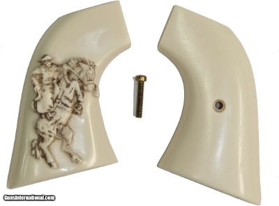 EMF1873 SA Great Western II Revolver Ivory-Like Grips, Antiqued Relief Carved Cowboy
