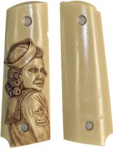 Colt 1911 Ivory-Like Grips With Antiqued Relief Carved Navy Girl - 1 of 1