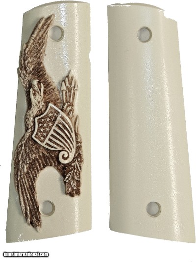 Colt 1911 Ivory-Like Grips, Antiqued Relief Carved American Eagle With Shield