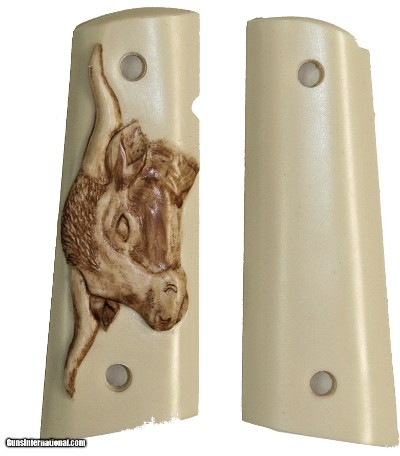 Colt 1911 Ivory-Like Grips With Antiqued Relief Carved Long Horn