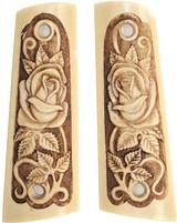Colt 1911 Ivory-Like Grips, Antiqued Relief Carved Rose With Vine - 1 of 1
